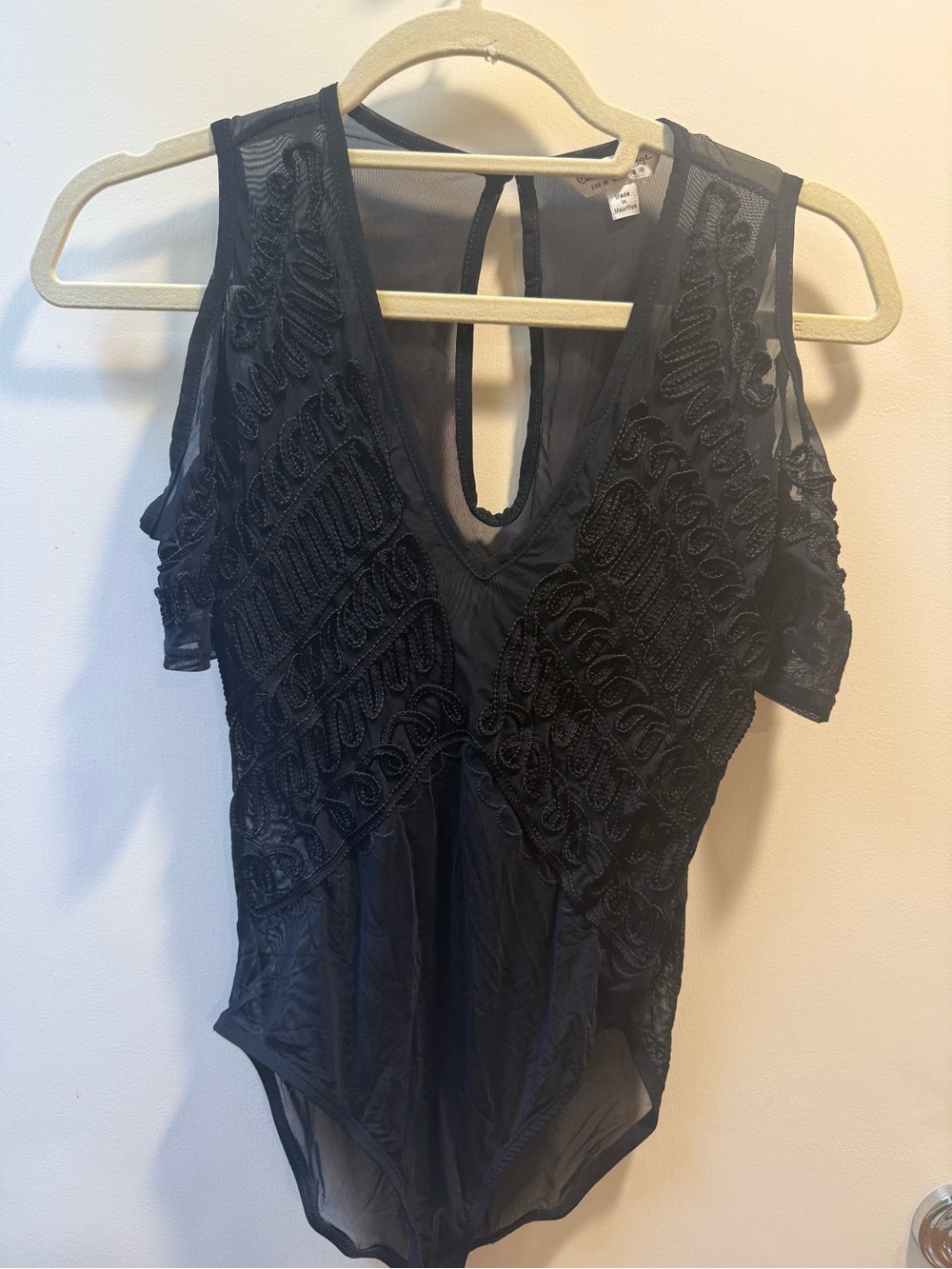 Miss Selfridge Black Embellished Cold-Shoulder Bodysuit
